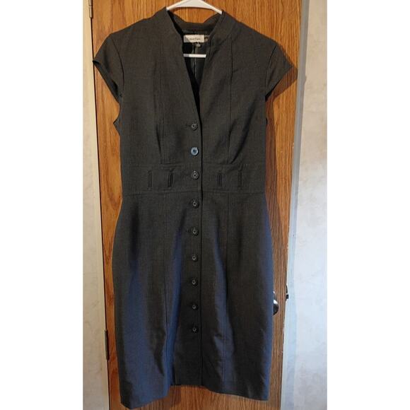Calvin Klein Gray Cap Sleeve Sheath Dress 6 Tailored Work Office Chic Executive - Picture 1 of 12